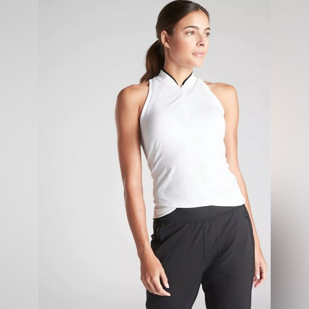NWT Athleta Momentun Polo Tank. Bright White Black Trim on collar. Medium